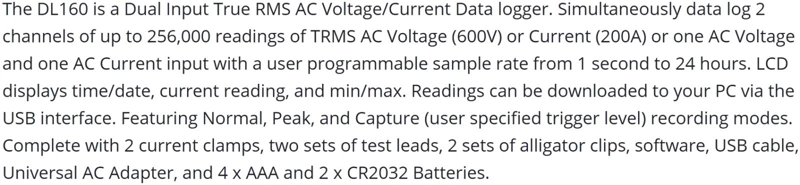 אוגר נתונים מתח זרם AC EXTECH INSTRUMENTS DATA LOGGER DL160 TEXT